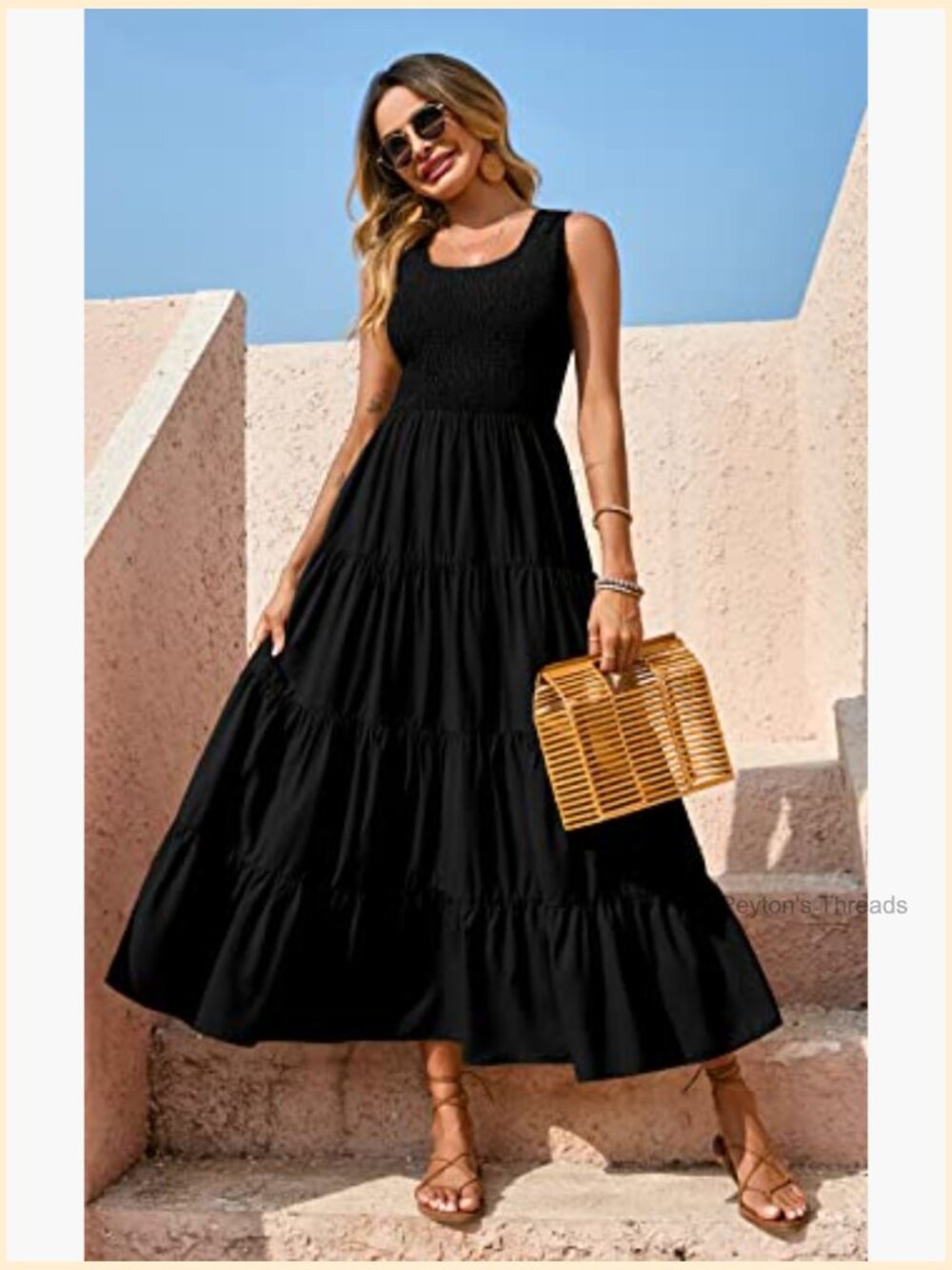 Smocked Tank Maxi Dress Sleeveless Tiered Beach Long Dress - Picture 5 of 7